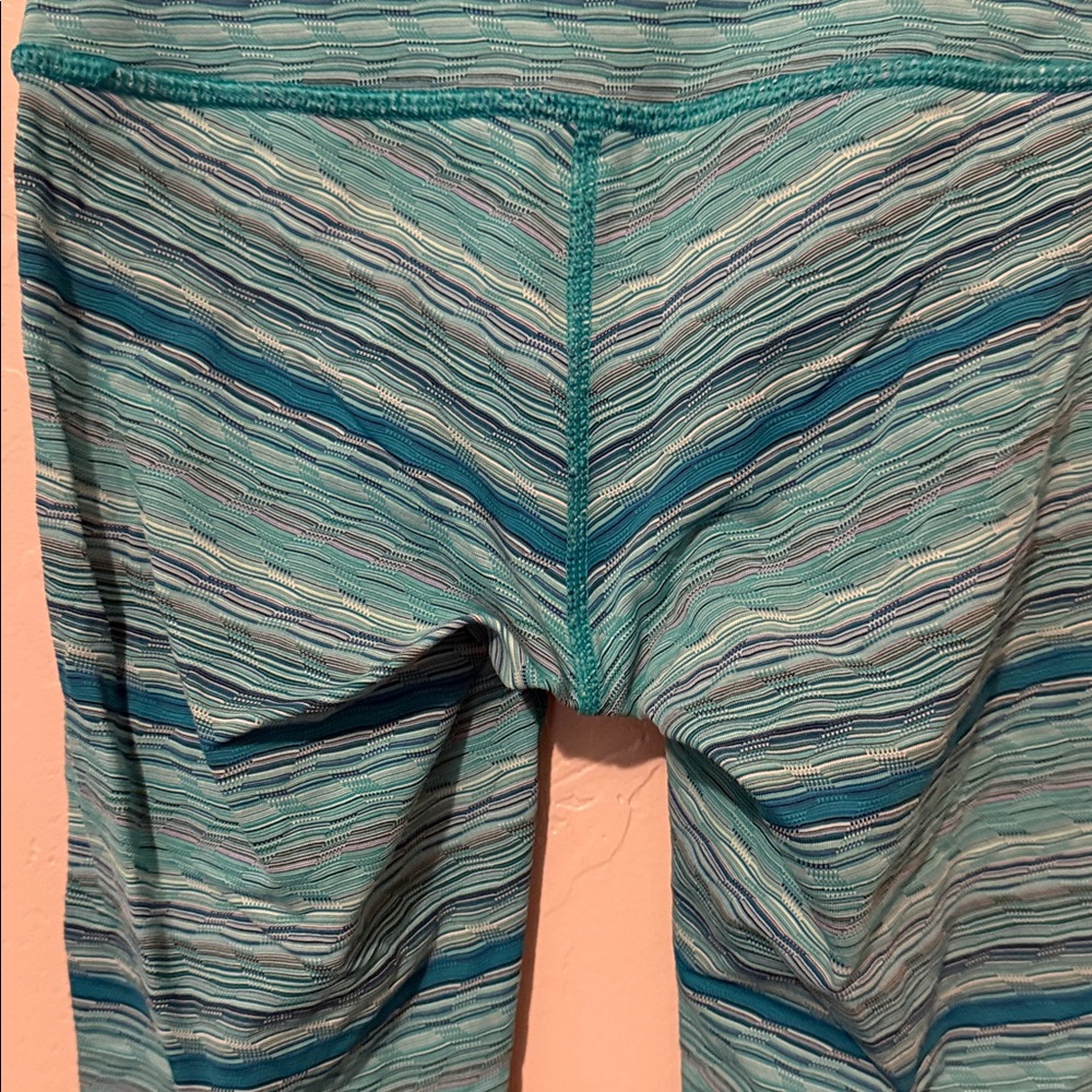 Lululemon Athletica Teal Striped High Waisted Cropped Leggings - Picture 7 of 7